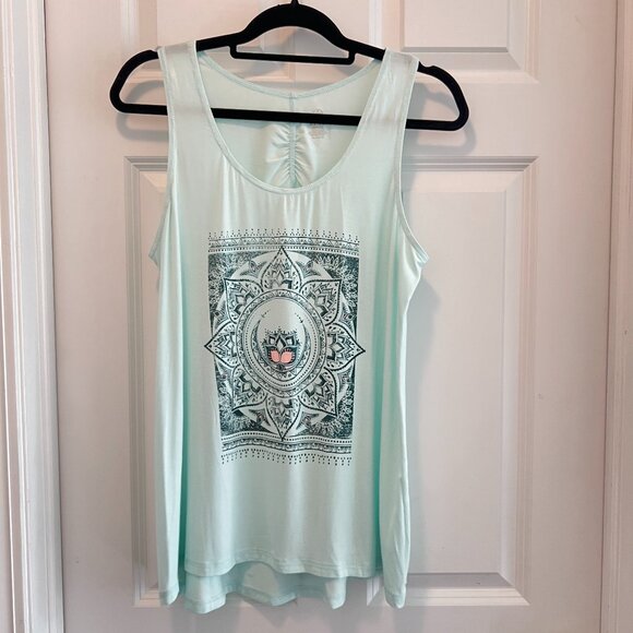 NWOT!!   GAIAM Yoga Graphic Racerback Loose Tank, Light Aqua, Size XL, Very Soft - Picture 1 of 7